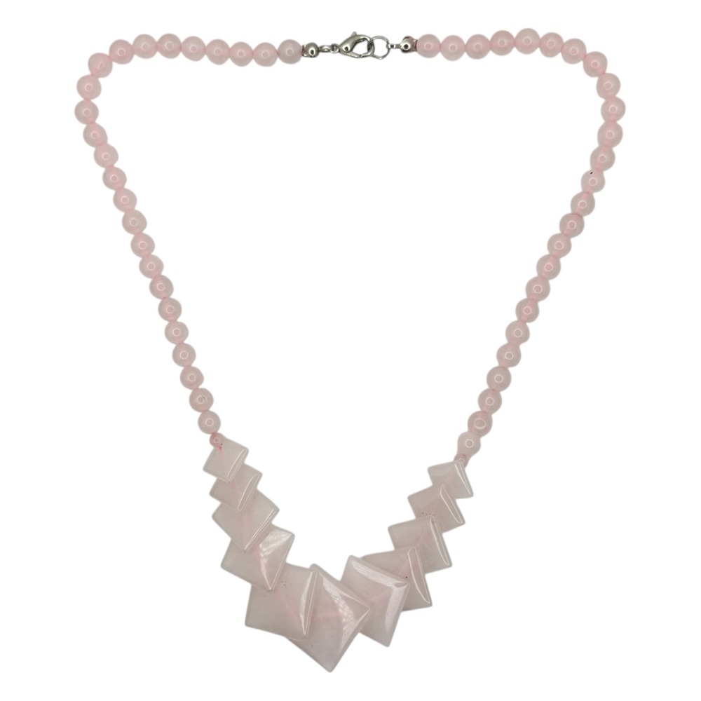 Vintage Necklace Rose Quartz 17.75" Pink Geometric Bead Statement